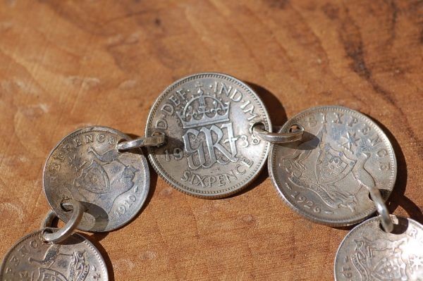 のため M313*antique*1910s~1936s*イギリス*銀貨*コイン*ブレスレット