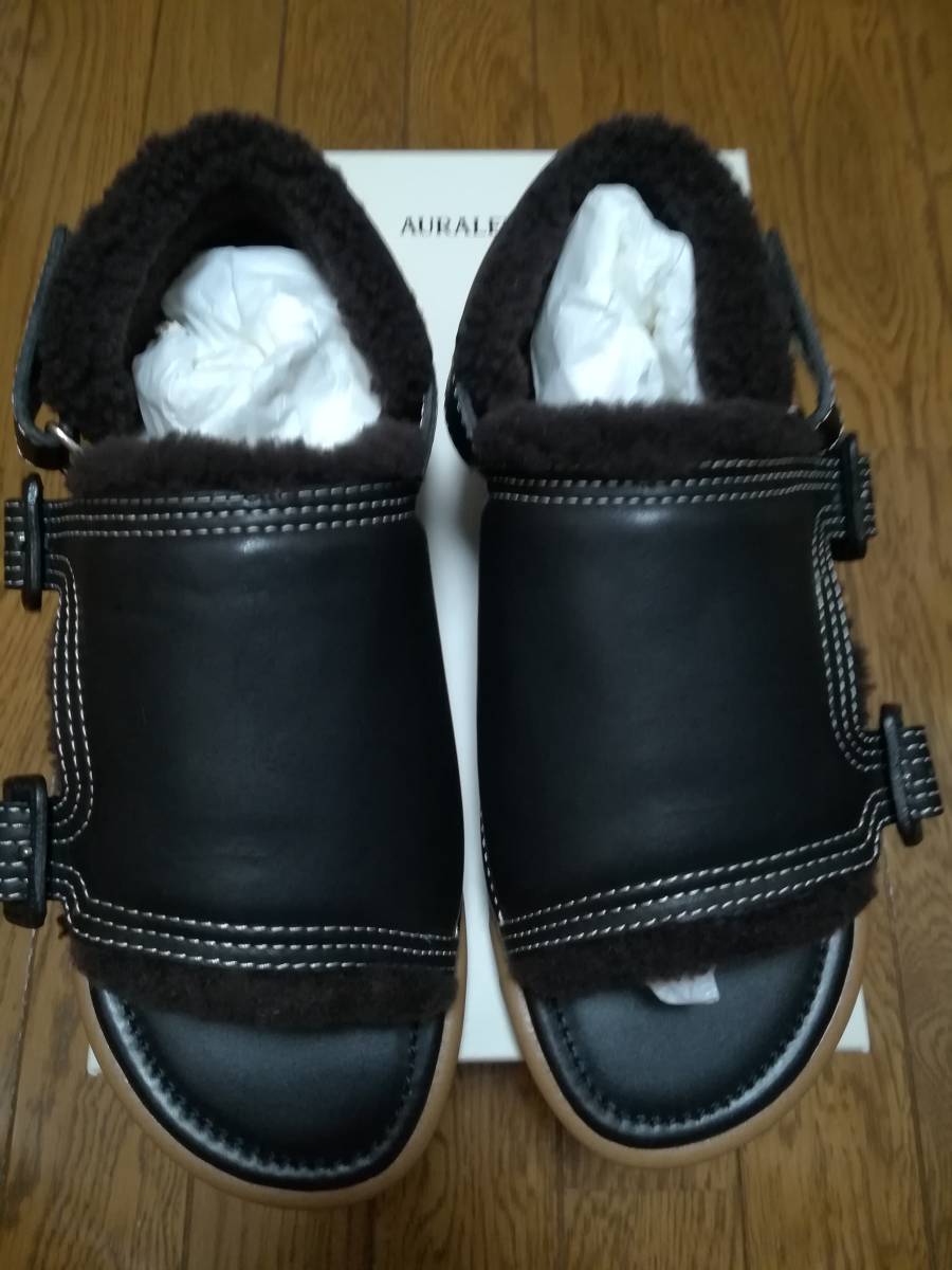 AURALEE×FOOT THE COACHER ムートンサンダル 28cm BLACK 箱・保存袋