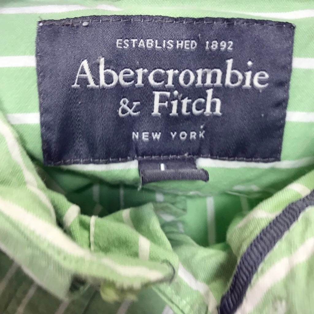 ◆Abercrombie & Fitch/アバクロンビー＆フィッチ 長袖 シャツ ストライプ ライトグリーン ボタンダウン メンズ L K161 ｃ4365_画像4