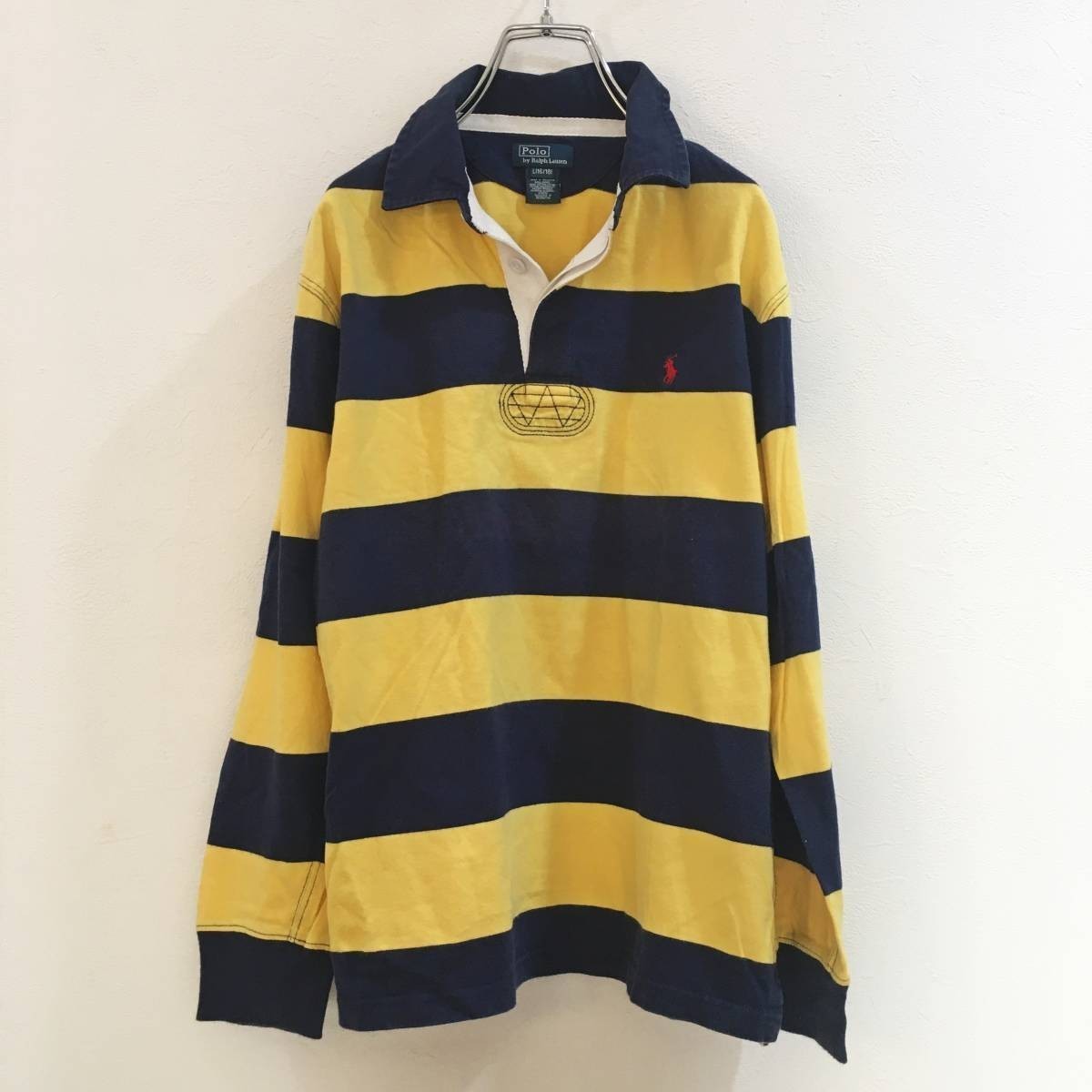 ◆レア◆太ボーダー◆大きいサイズ◆アイビールック◆RALPH LAUREN/ラルフローレン ラガーシャツ ボーダー ネイビー イエロー L ON1753_画像1