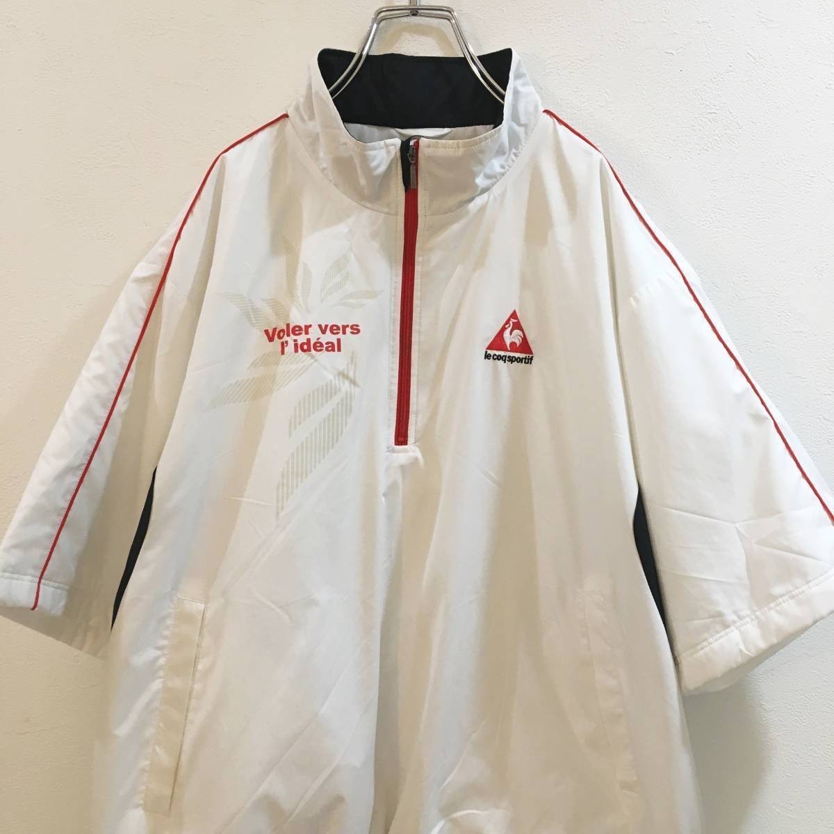 ◆大きいサイズ◆L◆お洒落な逸品◆le coq sportif/ルコックスポルティフ 半袖 ハーフジップ ピステ ゴルフ ホワイト 白 メンズ L ON2050_画像2