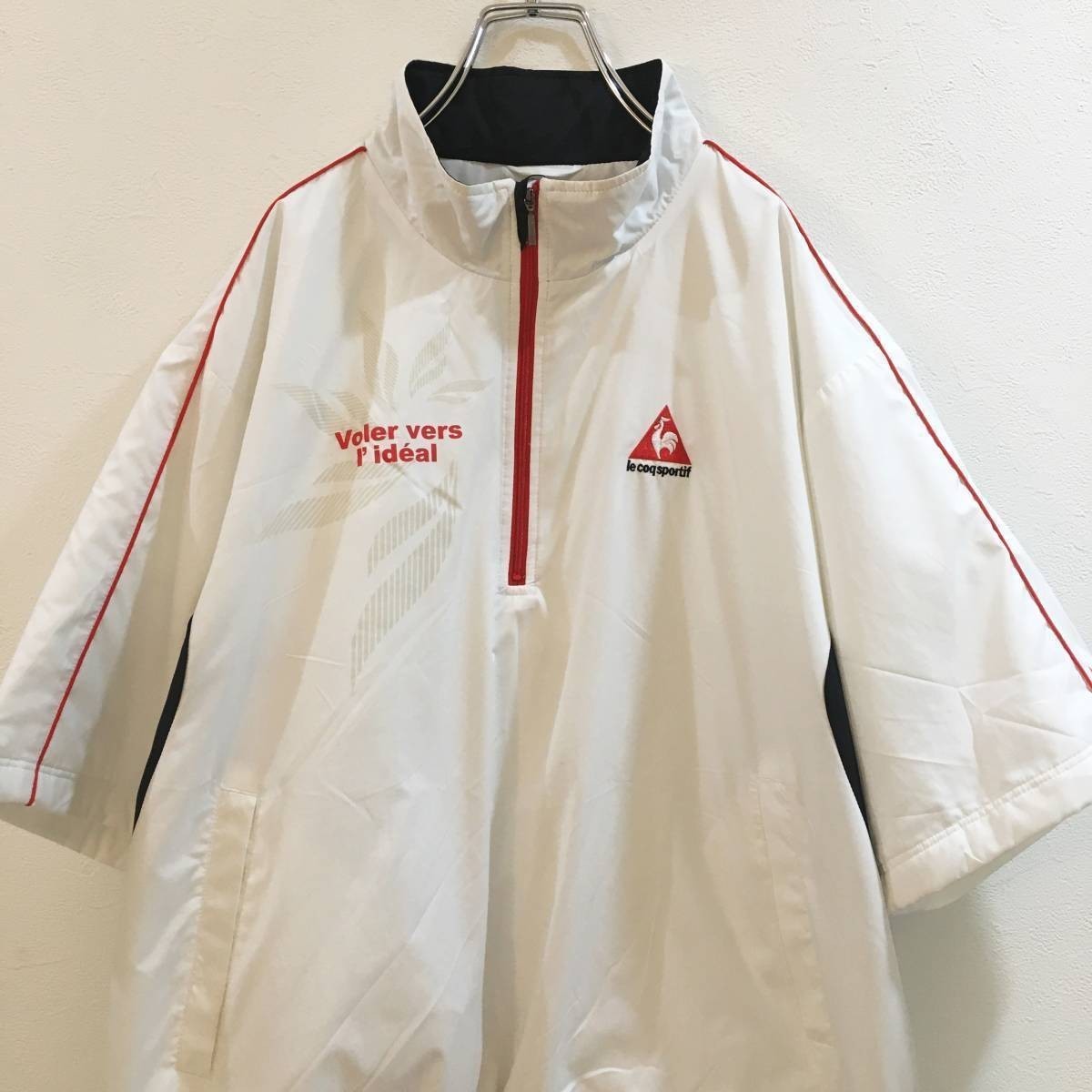 ◆大きいサイズ◆L◆お洒落な逸品◆le coq sportif/ルコックスポルティフ 半袖 ハーフジップ ピステ ゴルフ ホワイト 白 メンズ L ON2050_画像3