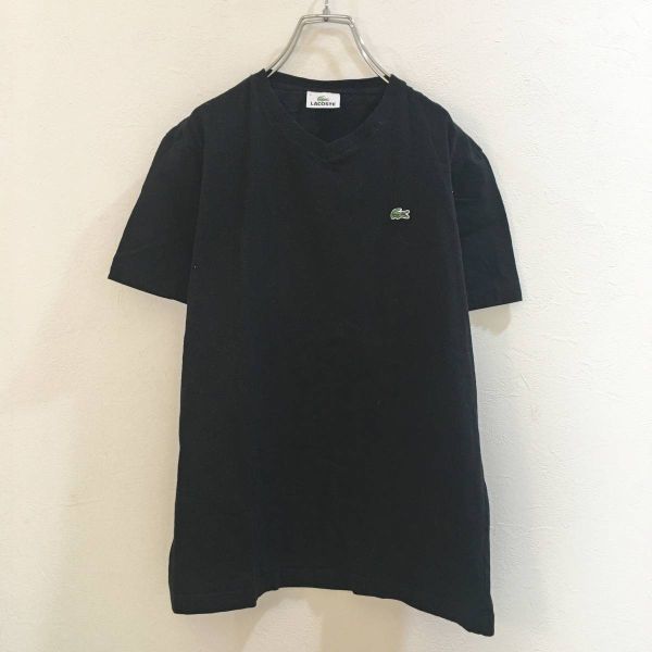 ◆大きいサイズ◆お洒落な逸品◆LACOSTE/ラコステ 半袖 Vネック Tシャツ ブラック 黒 メンズ4 ON1849_画像1