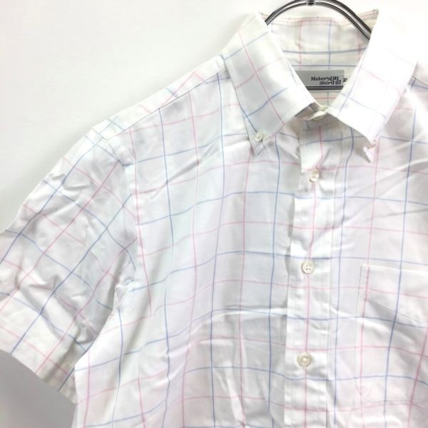 ◆お洒落な逸品◆Maker's Shirt 半袖 シャツ チェック柄 コットン100％ ホワイト 白 メンズ M K125 ｃ3612_画像2