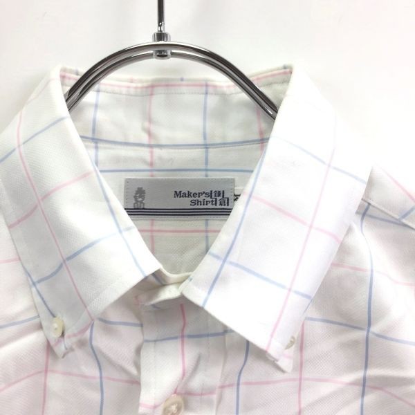 ◆お洒落な逸品◆Maker's Shirt 半袖 シャツ チェック柄 コットン100％ ホワイト 白 メンズ M K125 ｃ3612_画像3