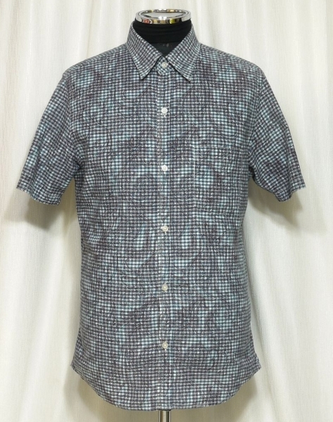 * beautiful goods TAKEO KIKUCHI ( Takeo Kikuchi ) men's short sleeves check pattern cotton shirt size 4 absolute size M rank 