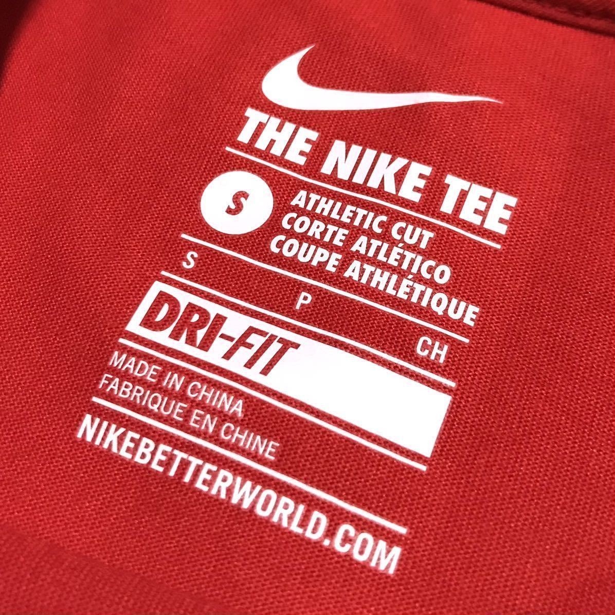 【美品】NIKE DRI-FIT TEE ナイキ ドライフィット 半袖Tシャツ メンズS 赤 ロゴプリント バスケット スポーツ トレーニング 速乾 ウェア_画像3
