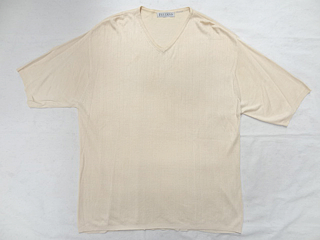 FELDINI オーバー ビッグ サイズ Ⅴネック 総柄 リブ 織 半袖 ニット Tシャツ ホワイト 白 クリーム アイボリー カラー レア ユニセックス