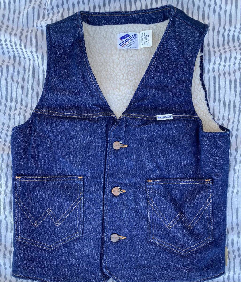 1980s DEADSTOCKラングラー白ボアデニムベストWRANGLERアメリカ製1980年代VINTAGE DENIMヴィンテージ/デッドストックSサイズ_画像1