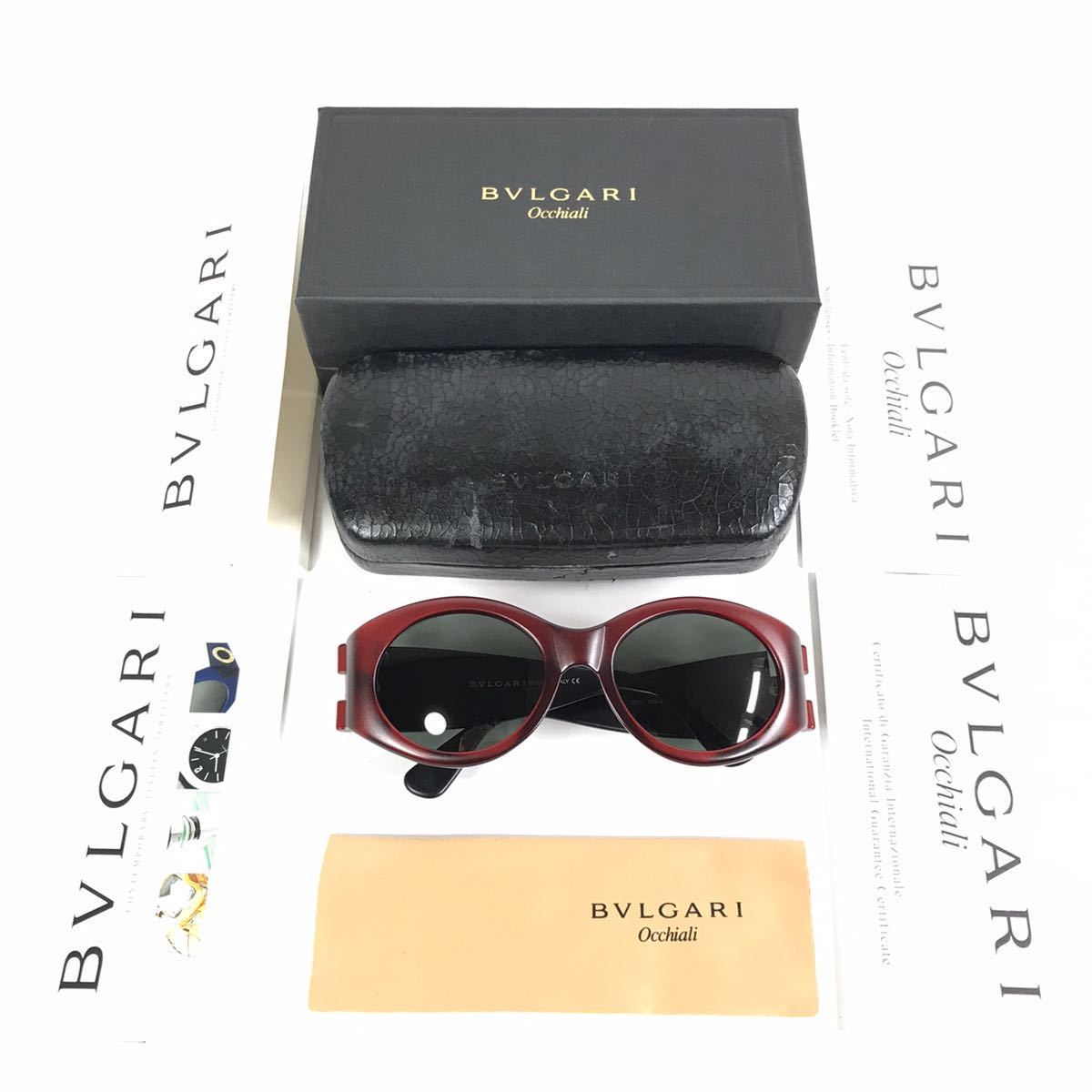 【ブルガリ】本物 BVLGARI サングラス ロゴ金具 801 904-S カーキ色系×赤色系×黒色系 メンズ レディース イタリア製 クロス ケース 箱有_画像1