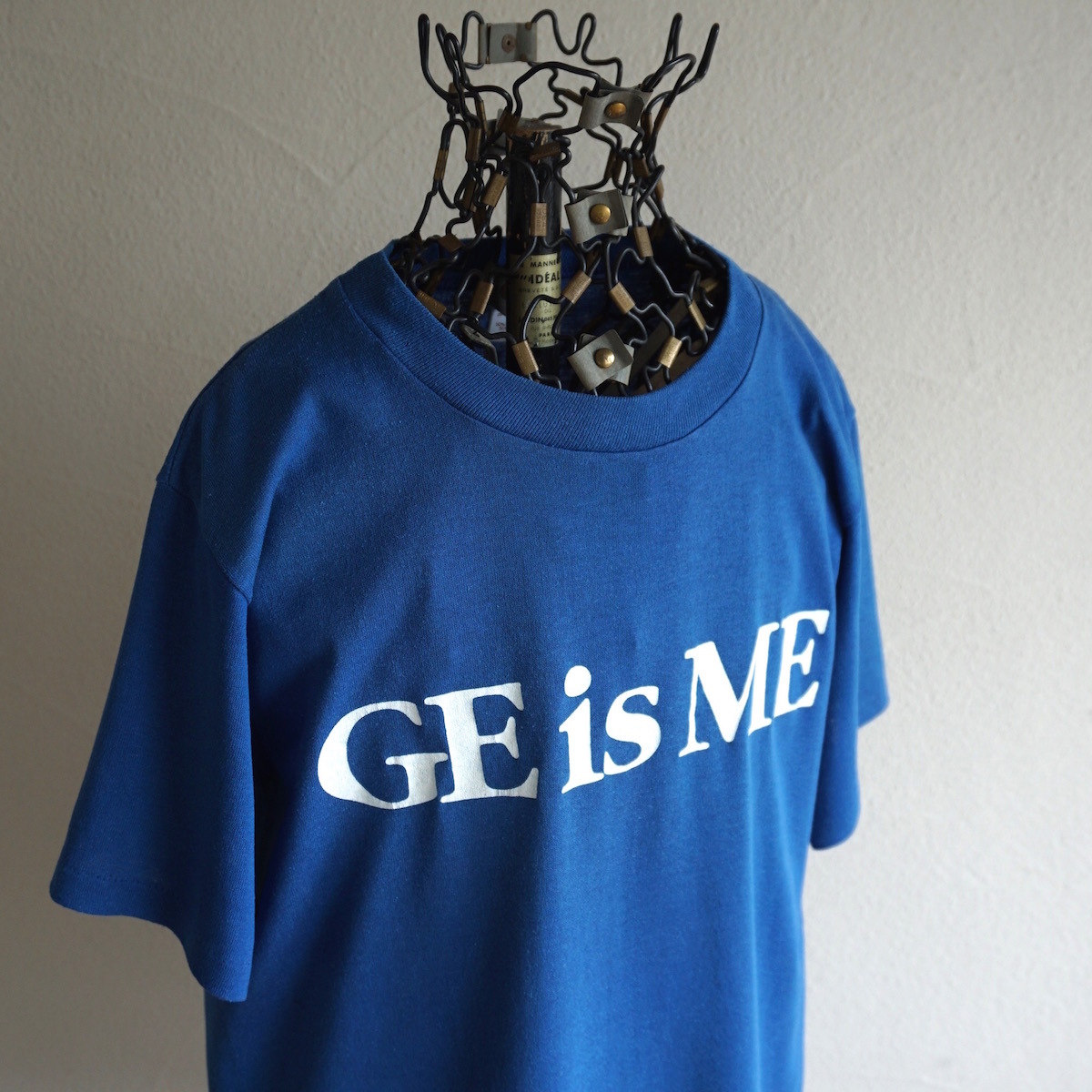 1970s〜80s ヴィンテージ USA製 sportswear GE General Electric 両面プリント Tシャツ M 青 GE is ME 企業ロゴ アメリカ 古着