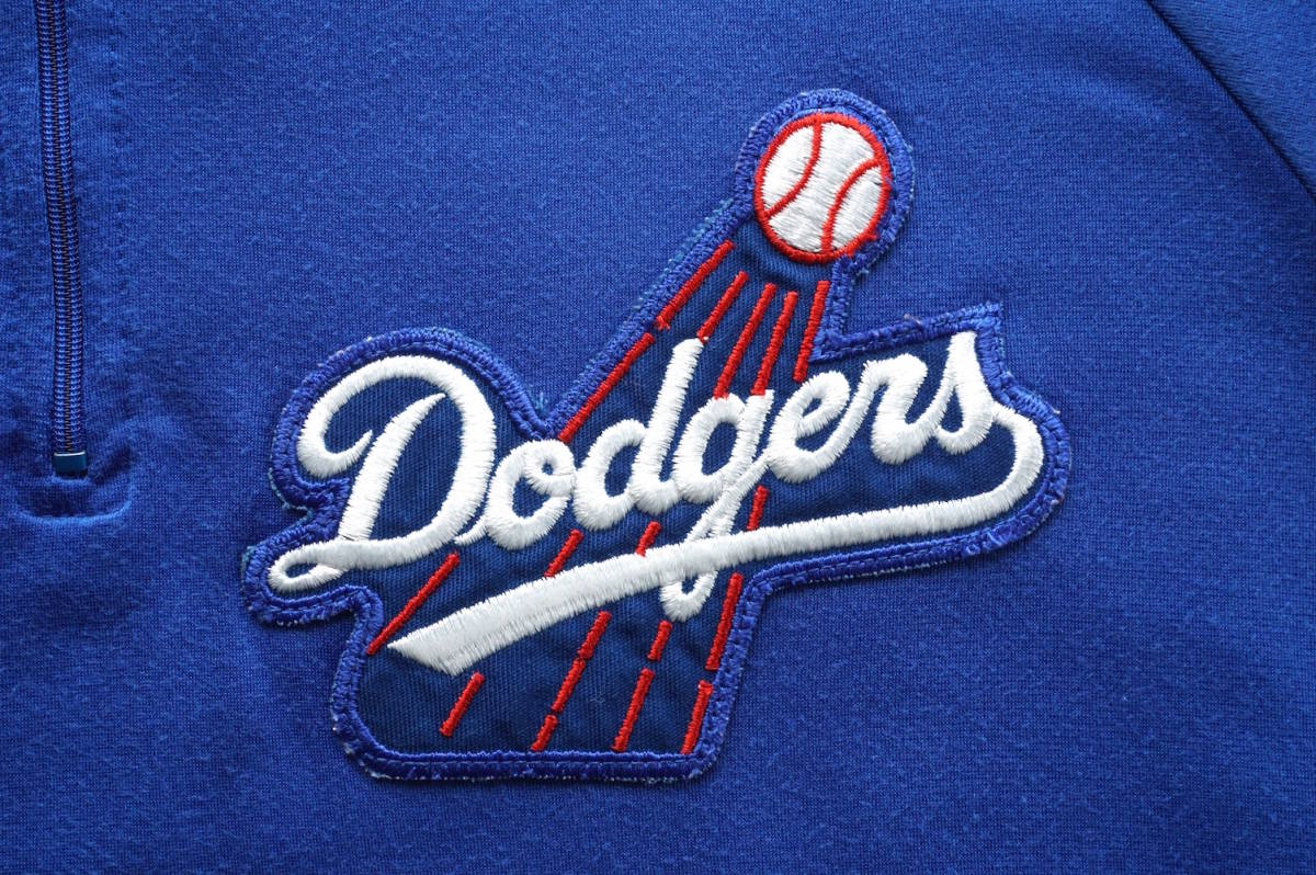 1980s ヴィンテージ USA製 Majestic MLB ロサンゼルス・ドジャース S/S ウォームアッププルオーバージャージ XL 青 Dodgers アメリカ 古着_画像4