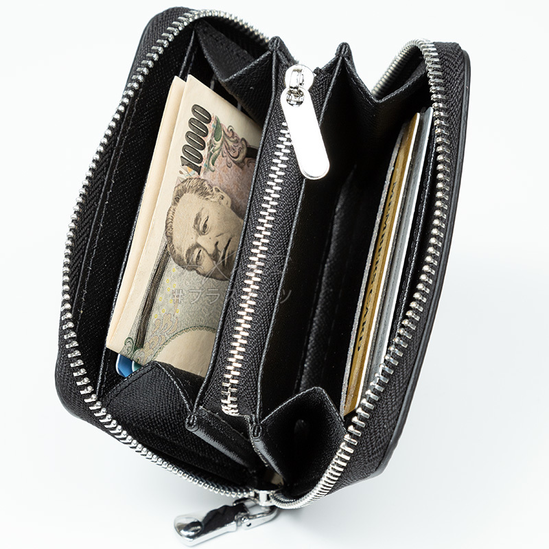 メンズ財布 メンズ小さい財布 小型財布 カーボンレザー【ブラック+ブラック】カードケース 小銭入れ 男性財布 紳士財布