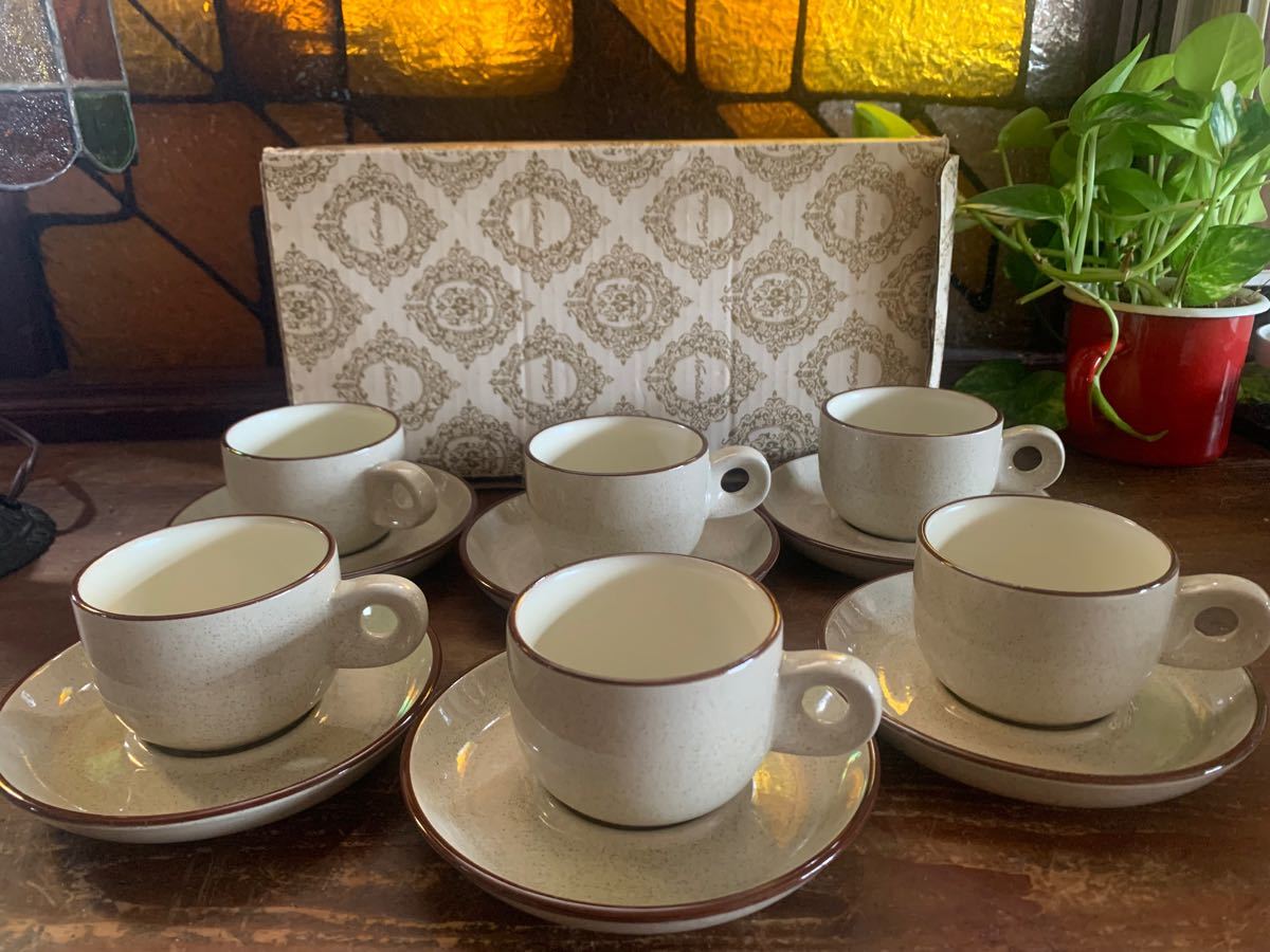 箱入り 昭和レトロ カップ&ソーサー 6客Noritake FOLK STONE STONE WARE オールドノリタケ
