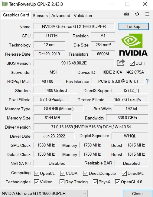 GeForce GTX1660 SUPER