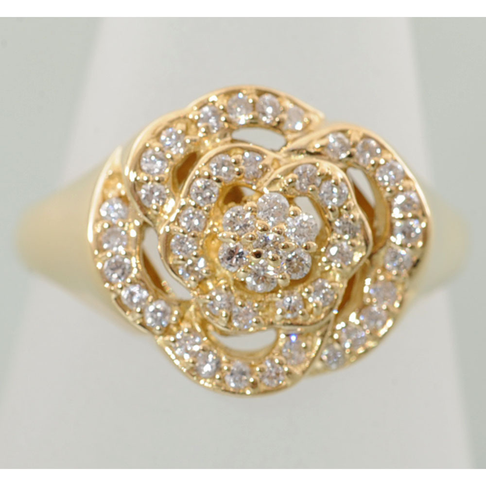 G74】 K18 イエローゴールド ダイヤモンド 0.35ct 花モチーフ デザイン