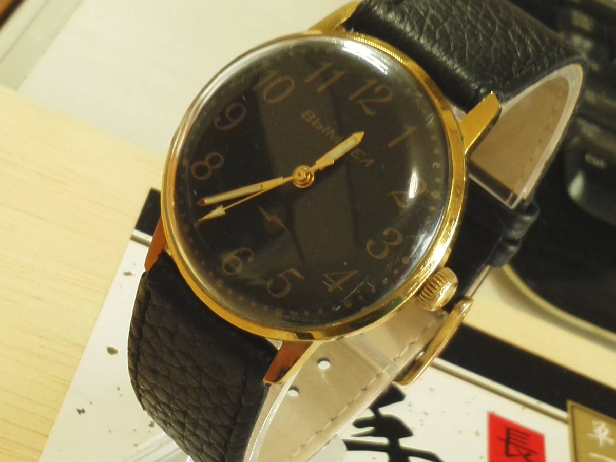 1960年代 　BbiMnEA　ブラック文字盤仕様　円形デザイン　レアなお国　手巻き　ベラルーシ手巻腕時計 稼動品 _画像8