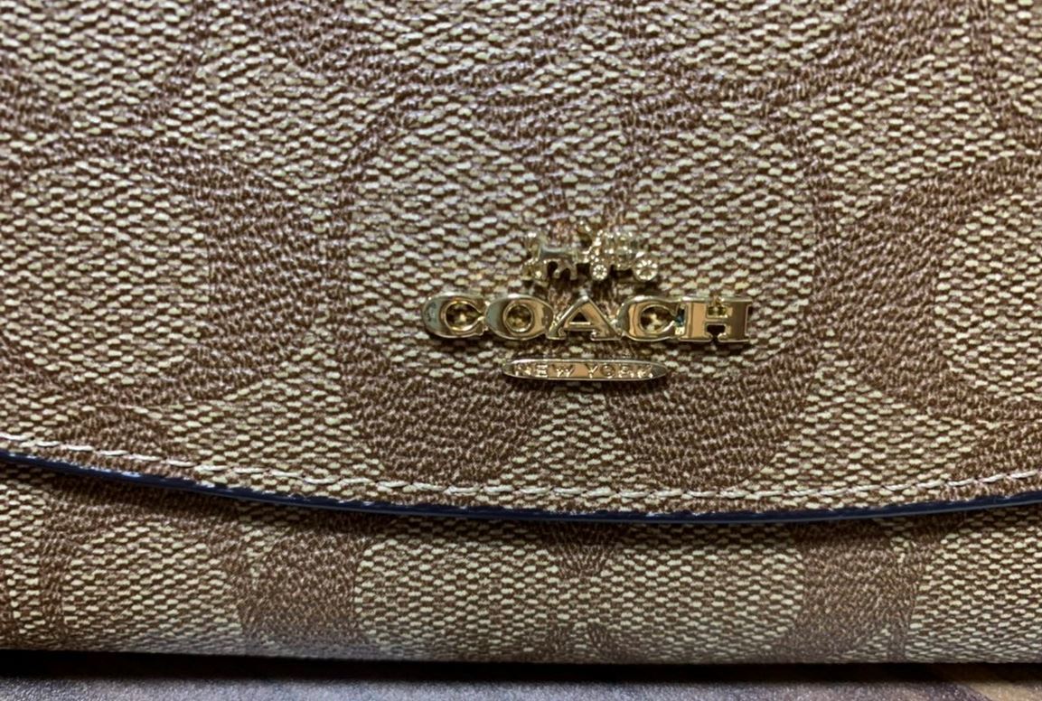 ☆送料無料☆COACH 長財布 カーキ×ビビットピンク シグネチャー 三