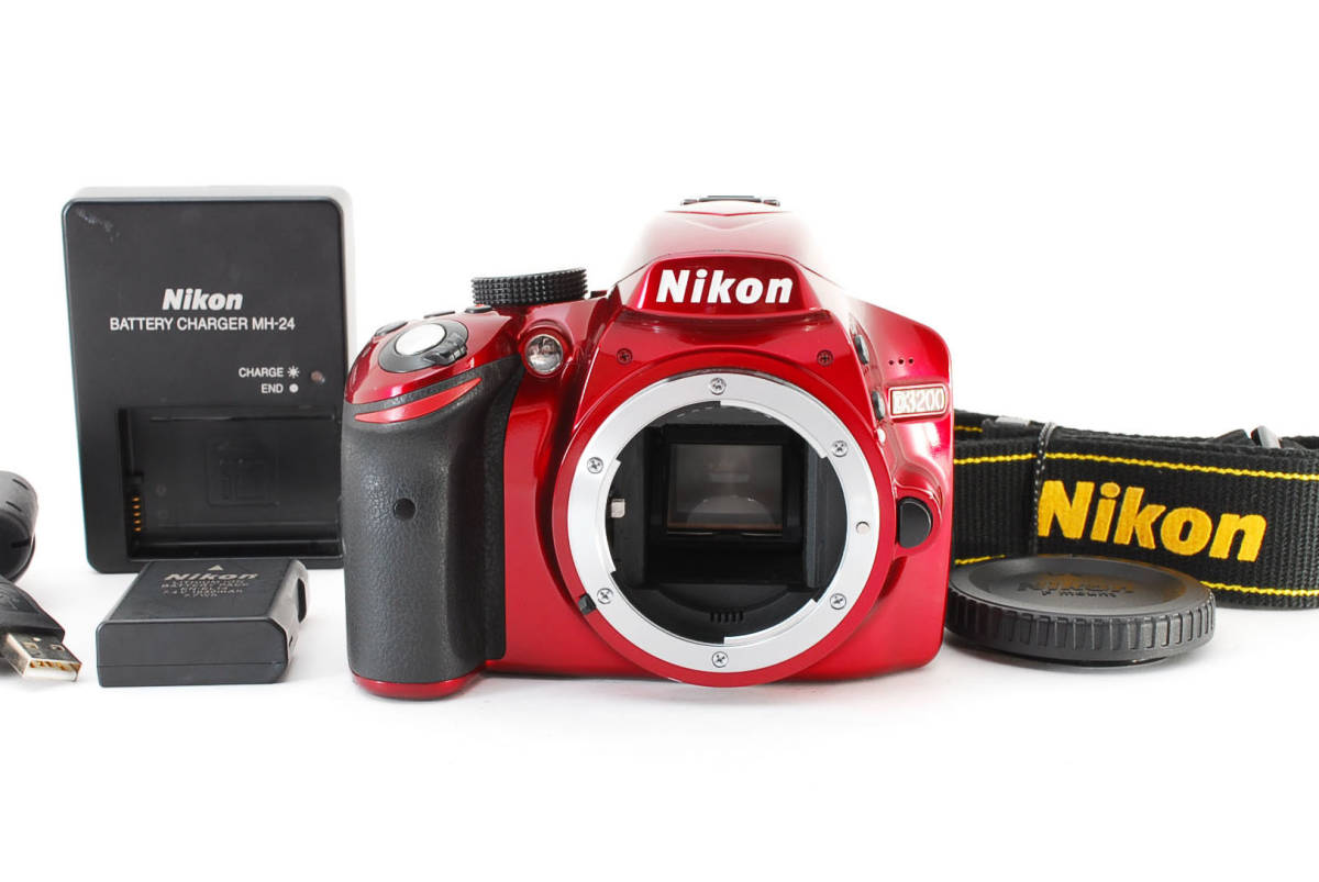 【良品】Nikon D3200 24.2 MP Digital SLR Camera Red Body SC:7953 ニコン 471@UQ