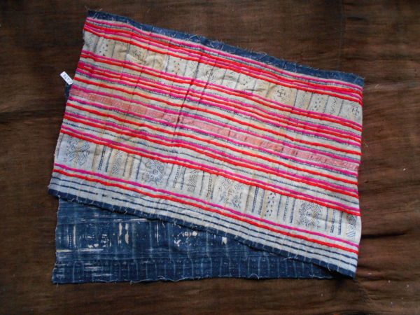 手織麻布100x32 cm no.276　HEMPぬの　ラオスモン族hmong　藍染めはぎれ　ロウケツ染め　batik_画像3