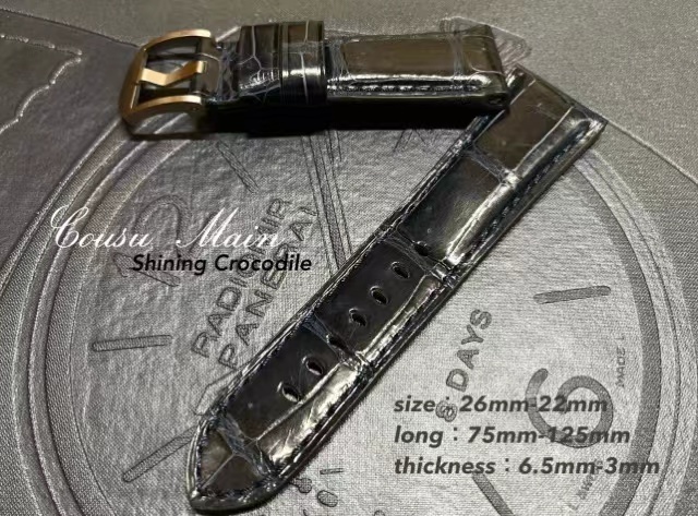 26mm-22mm シャイニングアリゲーター（艶あり） ×　特殊防水ラバーレザー　尾錠用（パネライ PANERAI 47mmケース）向S501