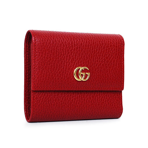 【送料無料】【本物】美品★GUCCI グッチ★GGマーモント三つ折り財布★コンパクトウォレット★524672★カーフレザー★レッド★レディース_画像1