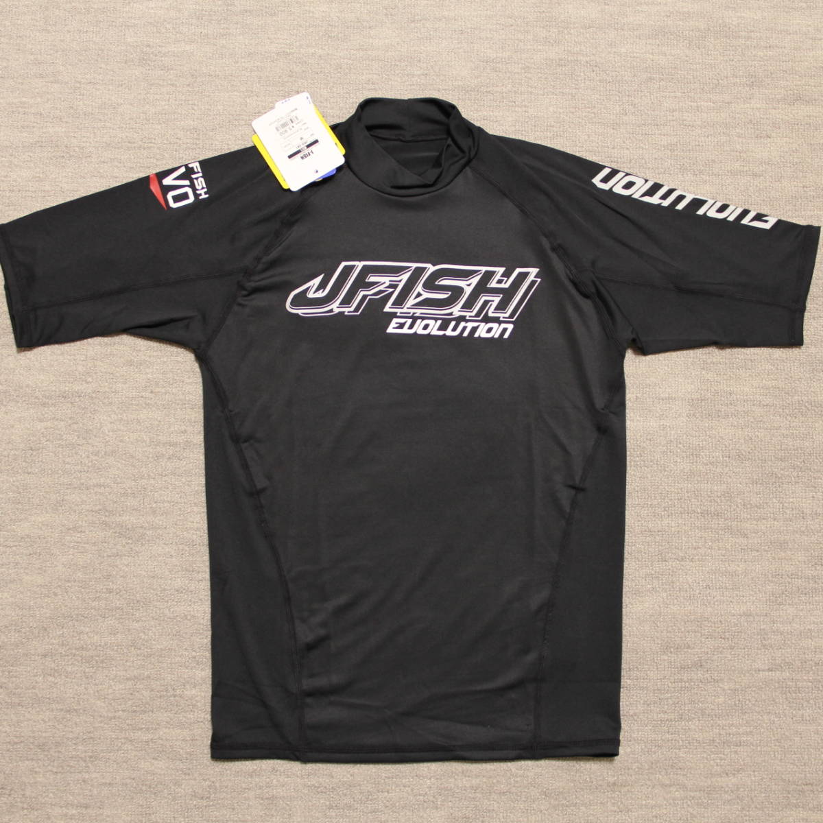 〓J-FISH〓Men'sラッシュガードJRG391 Mサイズ半袖 Black/White EVOLUTION_画像1