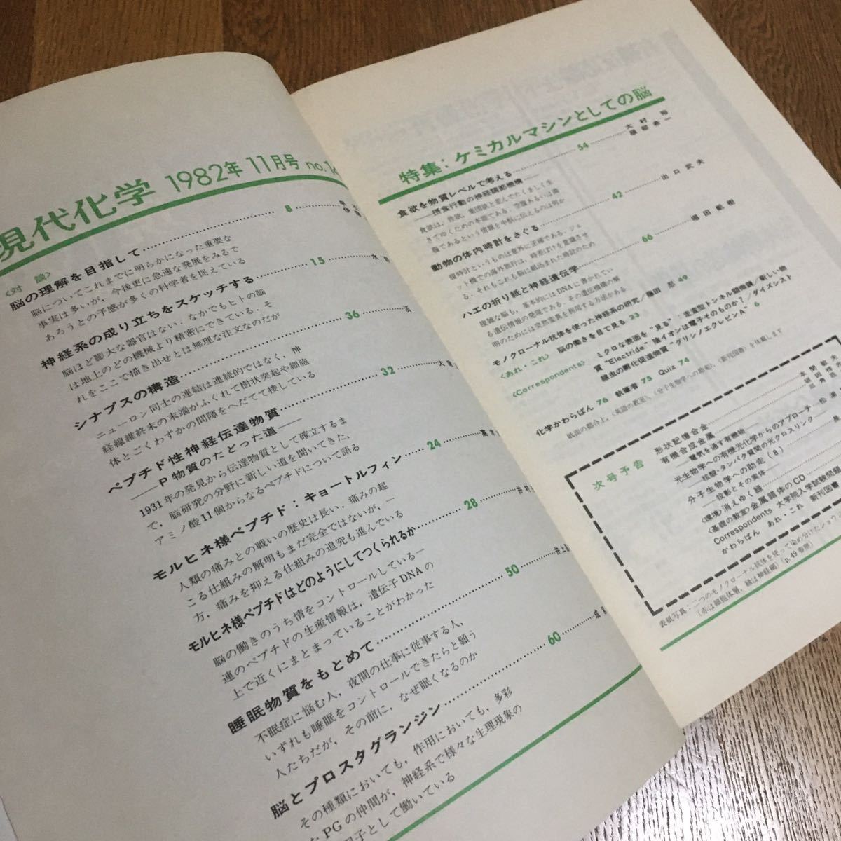 古雑誌☆現代化学 1982.11 No.140 特集 ケミカルマシンとしての脳 他☆東京化学同人_画像2