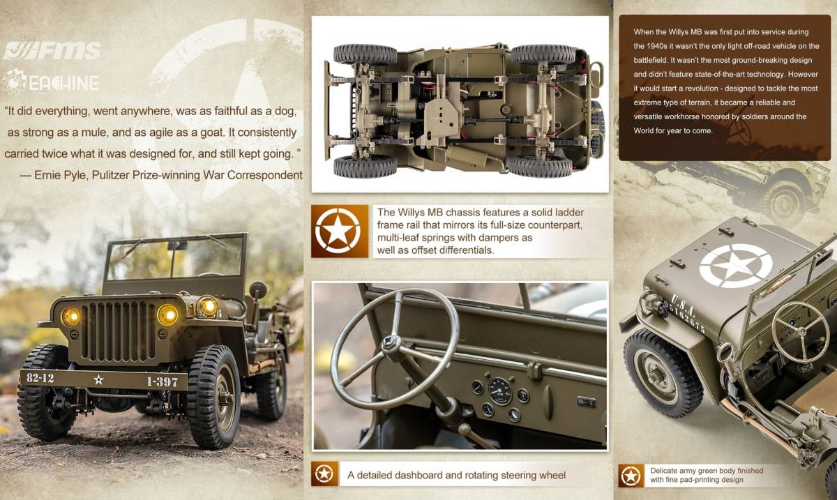 FMS ROC Hobby 1/12 Jeep 1941 MB Willys RTR ジープ ウイリス