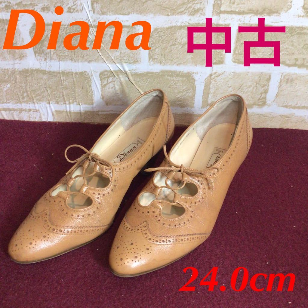 [ selling out! free shipping!]A-212 Diana! race up shoes!24.0cm! beige group! lady's pumps! heel 6cm! Classic! used!
