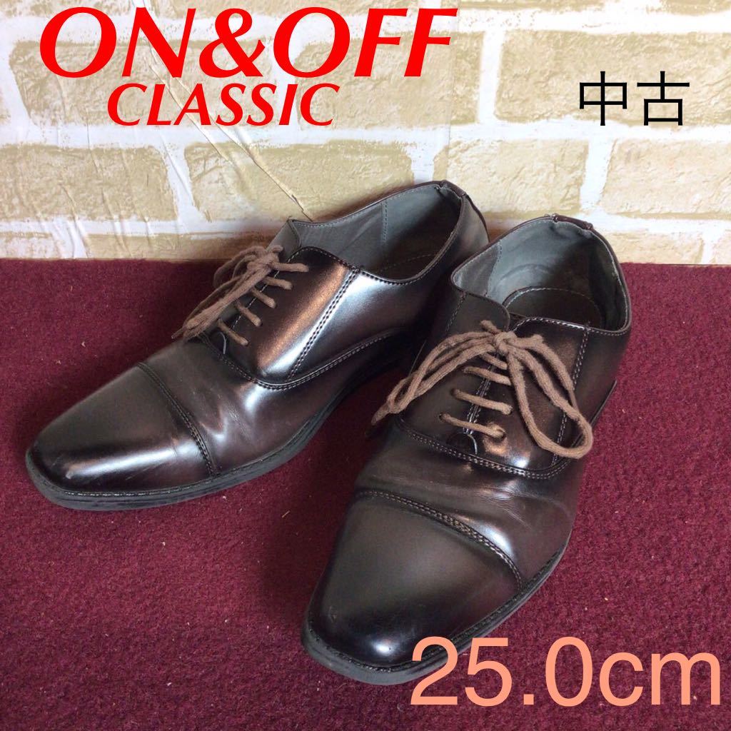 【売り切り!送料無料!】A-214 ON&OFF CLASSIC!ビジネスシューズ!25.0cm!ダークブラウン!ストレートチップ!ドレスシューズ!仕事!中古!_画像1