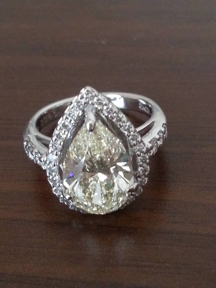[ с образцом ] примерно 11 номер центр бриллиант (VS1) 3.380ct бриллиант итого 0.57ct кольцо * кольцо K18WG 18 золотой 5.3g Light Yellow желтый diamond 
