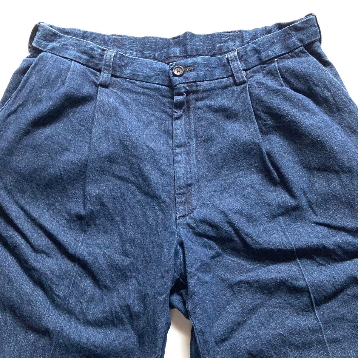 90s メキシコ製 haggar ツータック インディゴ デニム スラックス　パンツ　アイビー　オールド　ビンテージ　濃紺