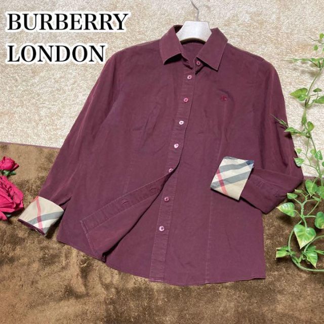 バーバリーロンドン 三陽商会ノバチェック 長袖シャツ ワインレッド レディース 38サイズ　BURBERRY LONDON