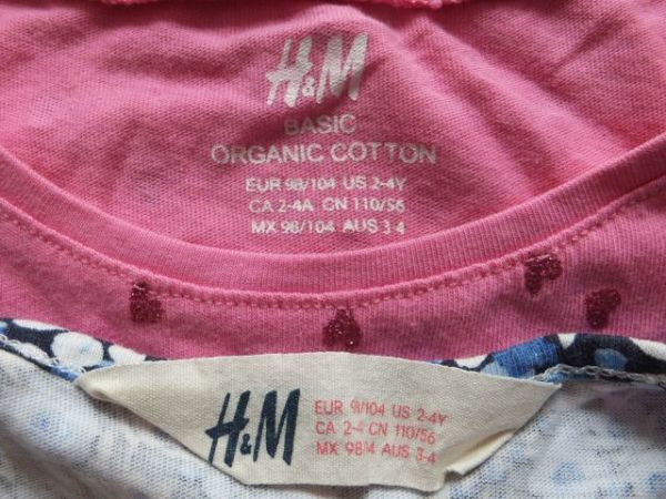 *H&M for children One-piece 2 sheets shirt 1 sheets. set size 90 about * used old clothes H and M woman girl Kids Kids Heart lame floral print 