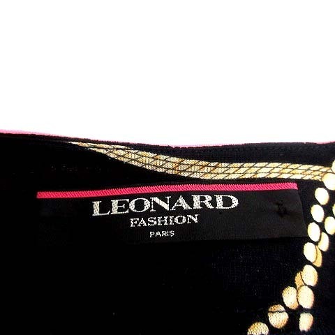 LEONARD(レオナール) ノーカラー シャツ 花柄 シルク混 金ボタン 肩 