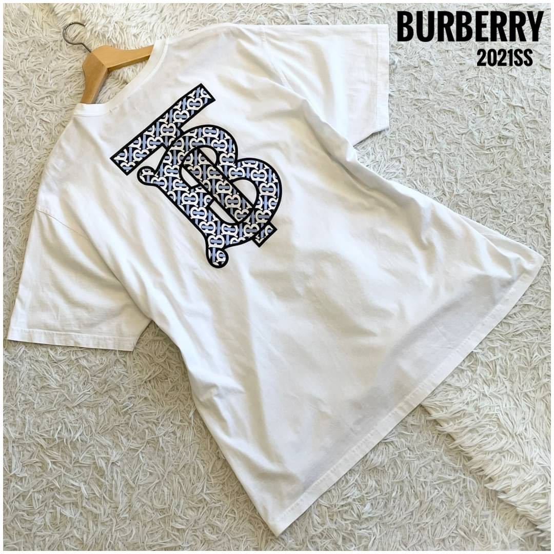 【2021SS】BURBERRY LONDON バーバリー ロンドン メンズ TB モノグラム クルーネック プリント Tシャツ コットン ホワイト XL LLサイズ