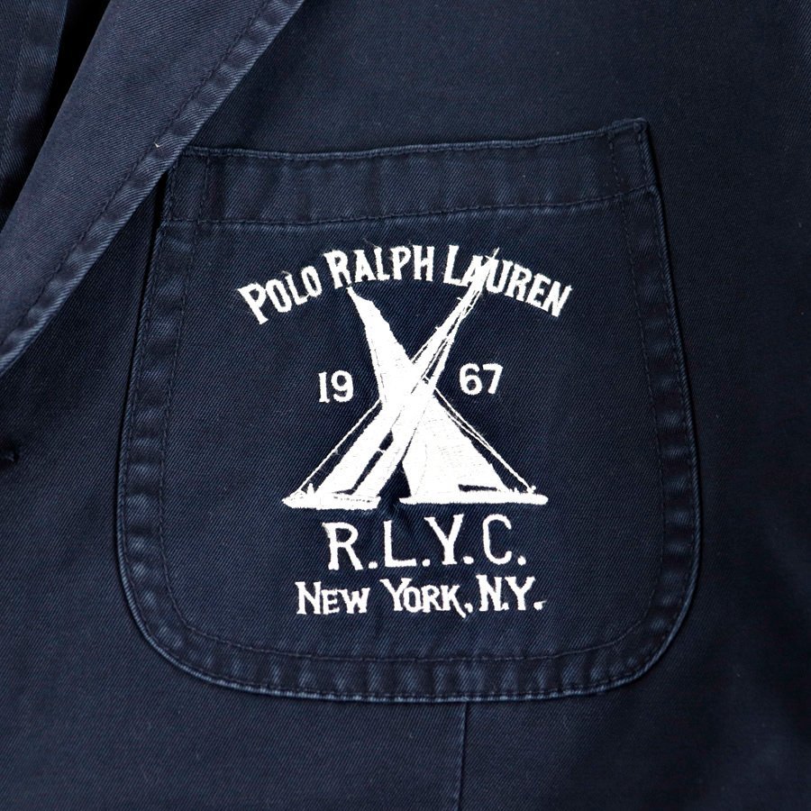 【定4.2万/美品】RALPH LAUREN コットン100% 濃紺コットンツイル&ヨット刺繍 ノッチドラペル段返り3つ白蝶貝釦 最高級スポーツジャケット_画像10