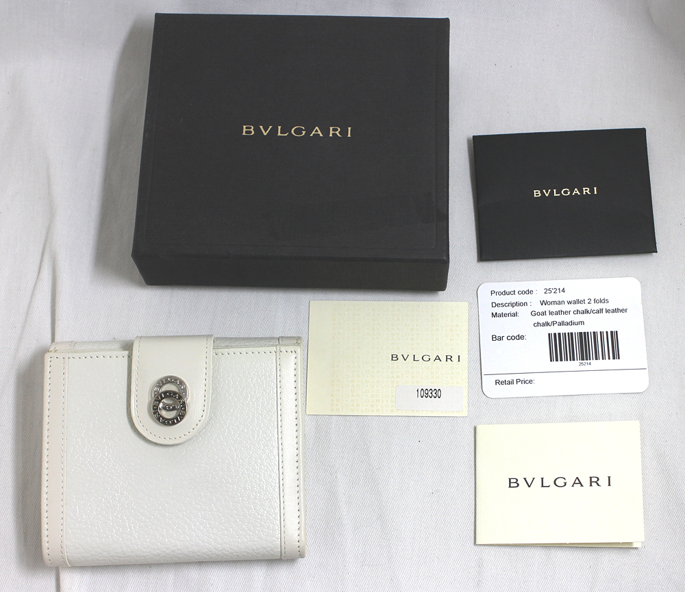 【BVLGARI】ブルガリ　ドッピオトンド　Wホック 二つ折り財布　25214/CHALK　ホワイト系　ゴートレザー　未使用 保管品　20230902_画像1