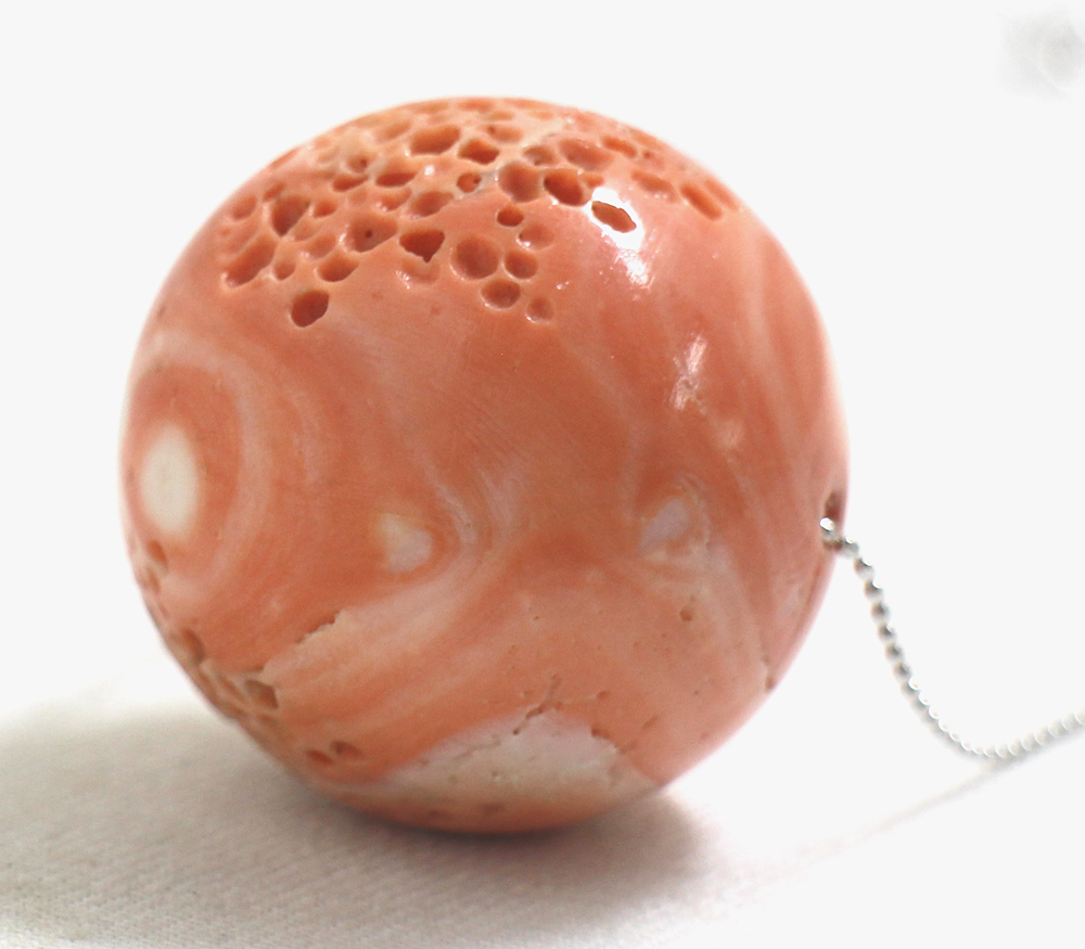 【大粒！ 天然さんご】K14WG　一粒　ピンク サンゴ　スルー ネックレス　約29mm　ラウンド　珊瑚　コーラル　ソーティング付属