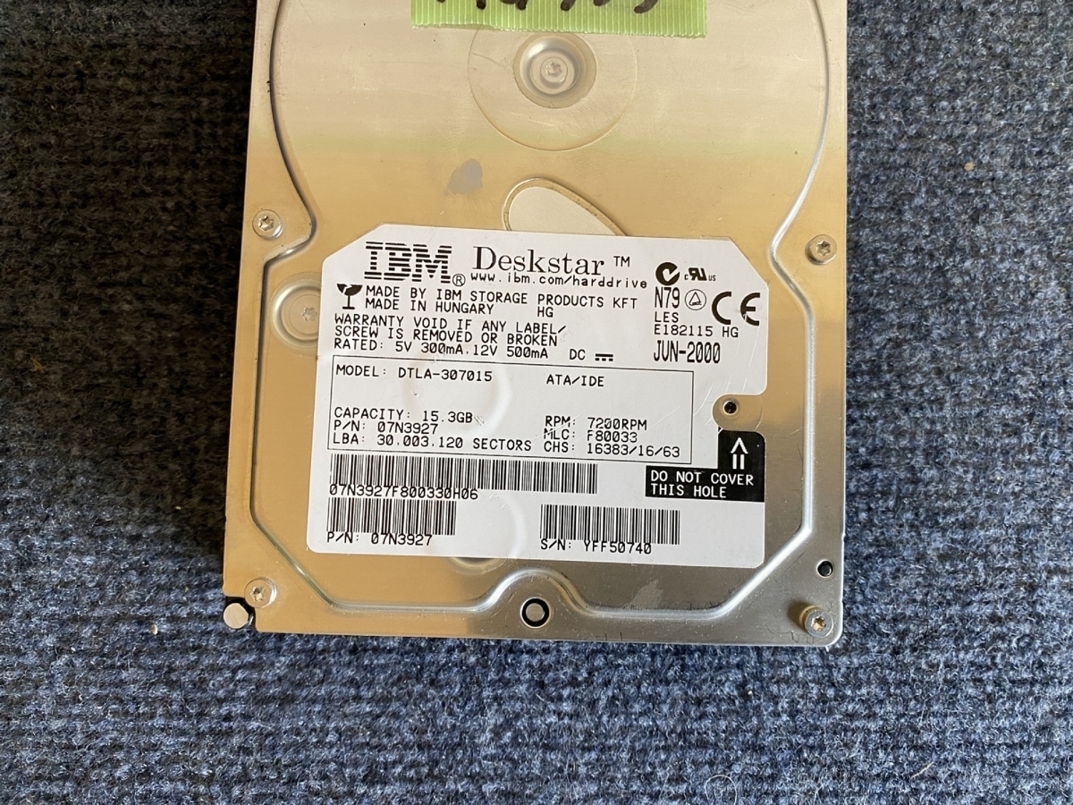 【送ネコポス250円】IBM　DTLA-307015　15.3GB 3.5インチ IDE HDD　0フィル消去済み_画像2