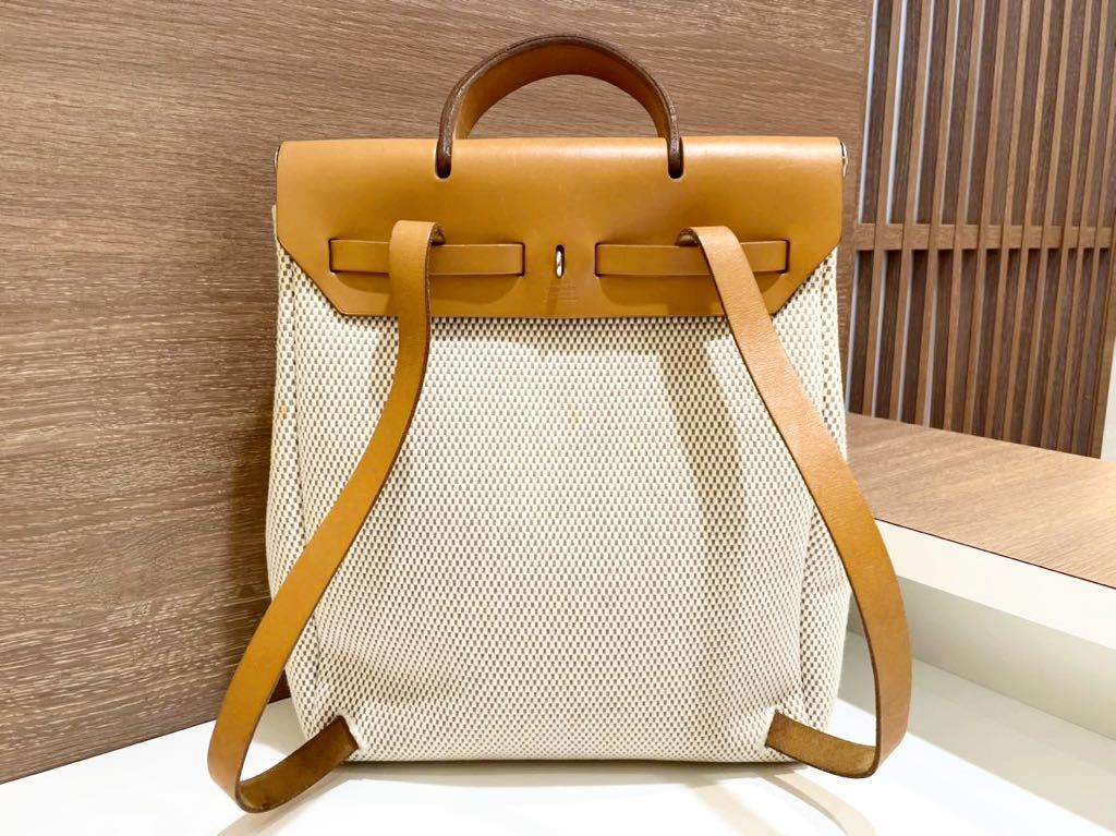 HERMES エルメス　リュック　バックパック　エールバッグアドPM ナチュラル　トワルアッシュ/カーフ　D刻印　シルバー金具　_画像3