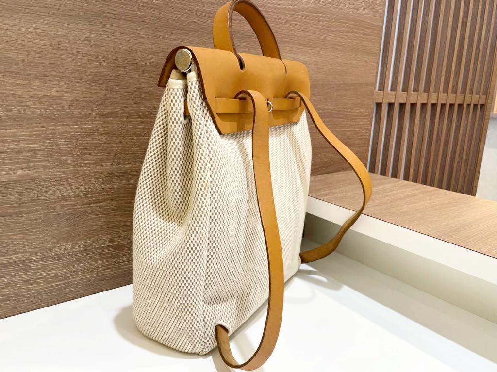 HERMES エルメス　リュック　バックパック　エールバッグアドPM ナチュラル　トワルアッシュ/カーフ　D刻印　シルバー金具　_画像4