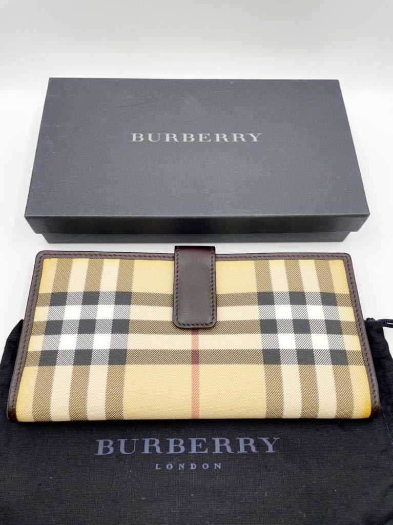  не использовался товар Burberry London длинный кошелек темно-коричневый × проверка PVC кошелек для мелочи . имеется мужской женский двойной бумажник футляр для карточек 