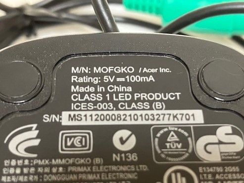 【hiro17103様】Acer/エイサー MOFGKO PS/2 光学式有線マウス 中古動作品_画像3