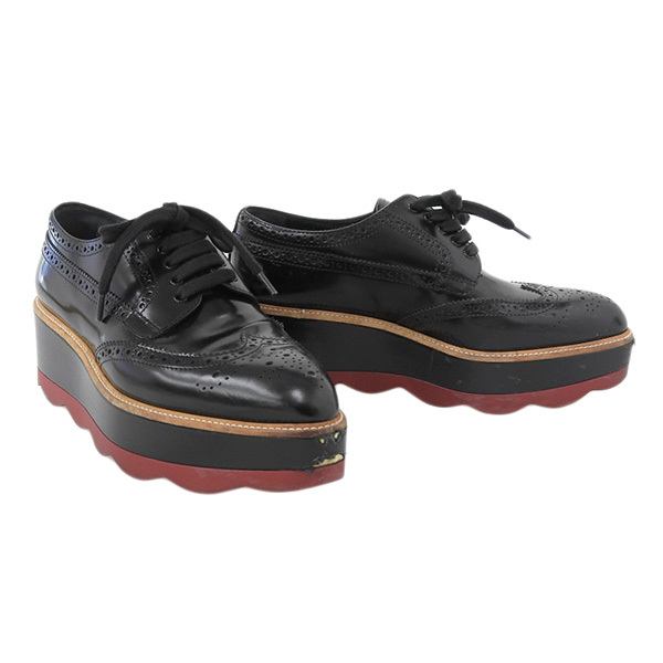 プラダ PRADA レザー ウィングチップ プラットフォームシューズ 厚底