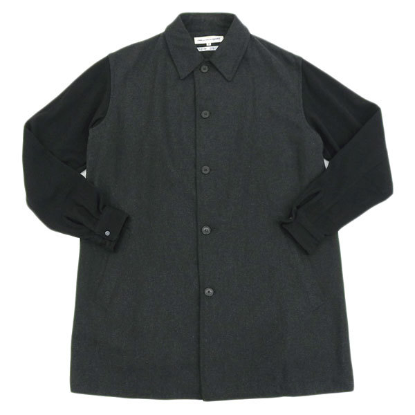 【セール！】コムデギャルソンシャツ COMME des GARCONS SHIRT ウール混 切替 コート メンズ グレー 黒 sizeS [Y00383]