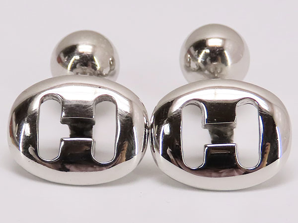 美品 エルメス Hロゴ カフス カフスボタン カフリンクス シルバー925