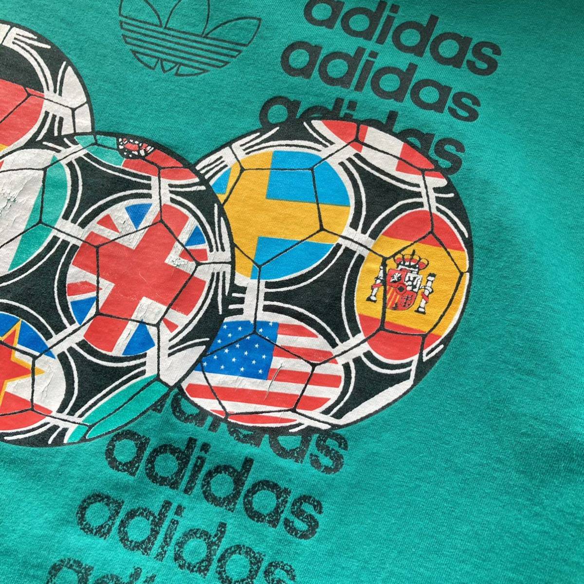 90s Adidas アディダス FIFA1994 USA製 連ロゴ Tシャツ 半袖 - Size L_画像8
