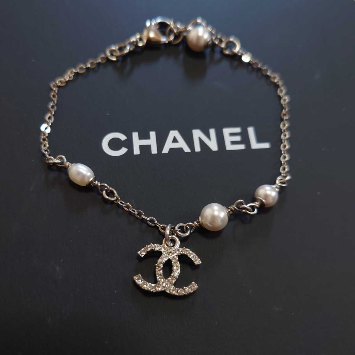 CHANEL シャネル ブレスレット フェイクパール 良品 シルバー色 ライン